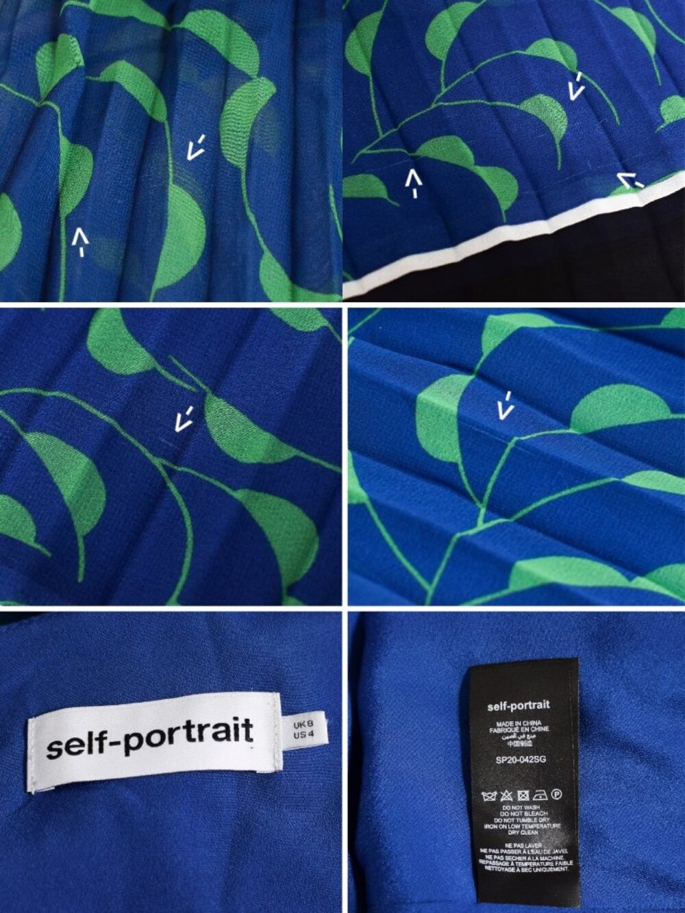 Self Portrait Crescent Chiffon Pleated Cape Dress Blue Green Mini Sz 4 Cocktail - Picture 14 of 15